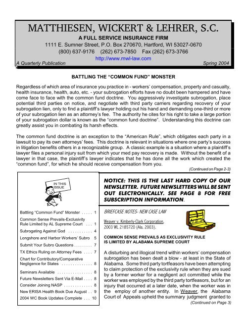 Matthiesen, Wickert & Lehrer, SC Hartford, WI Office