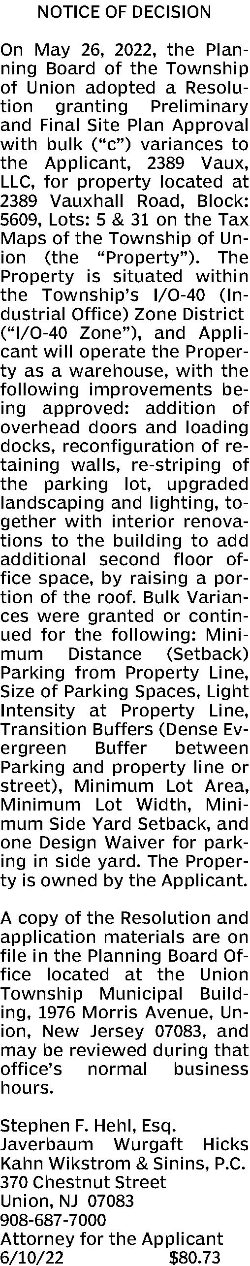 Law Firm of Hehl & Hehl Union, NJ Office