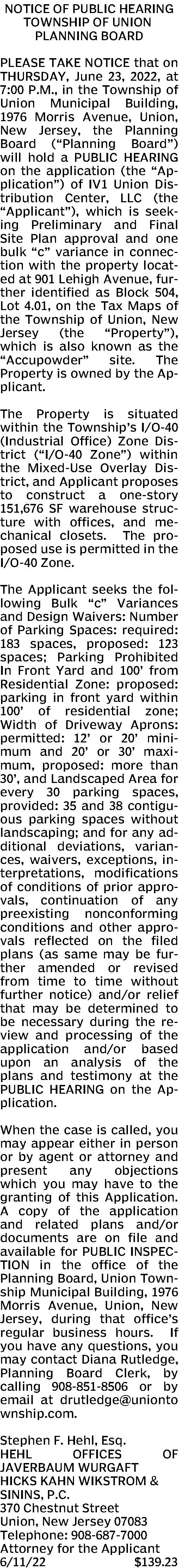 Law Firm of Hehl & Hehl Union, NJ Office