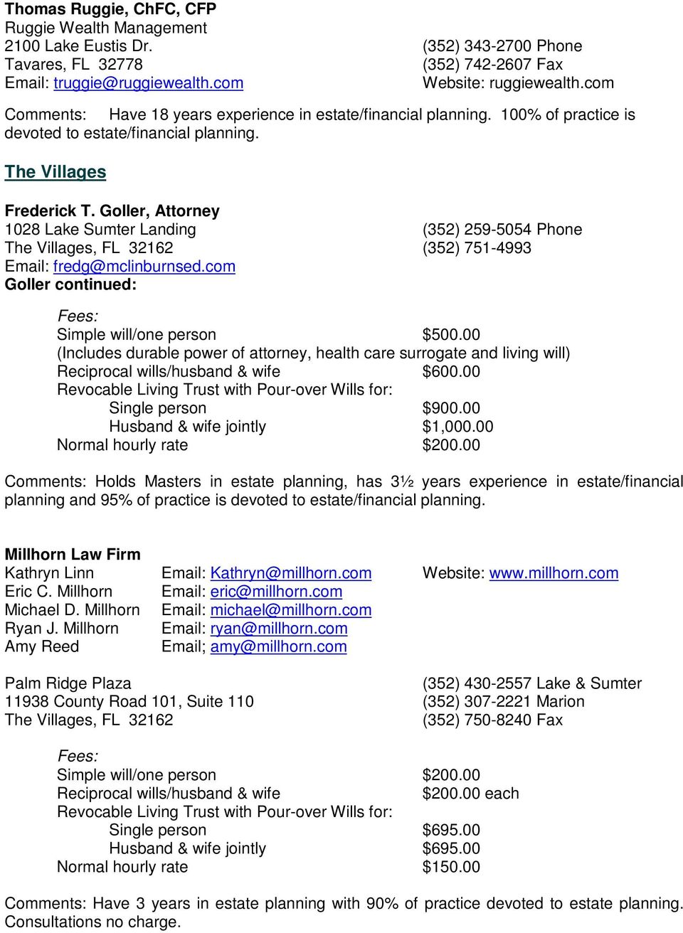 Millhorn Elder Law Planning Group Leesburg, FL Office