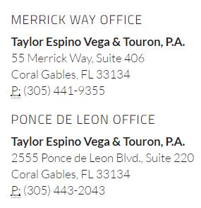 Taylor Espino Vega & Touron, P.A Coral Gables,  Office