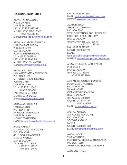 Abenry & Company, Advocates Dar es Salaam, Tanzania, United Republic of Office