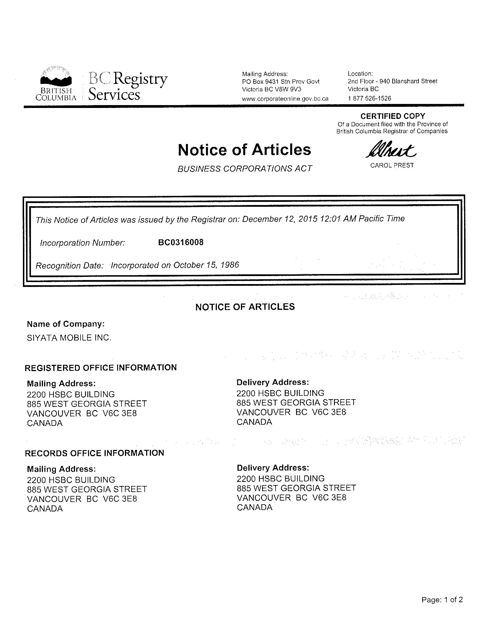 Cassels Brock & Blackwell LLP Vancouver, Canada Office