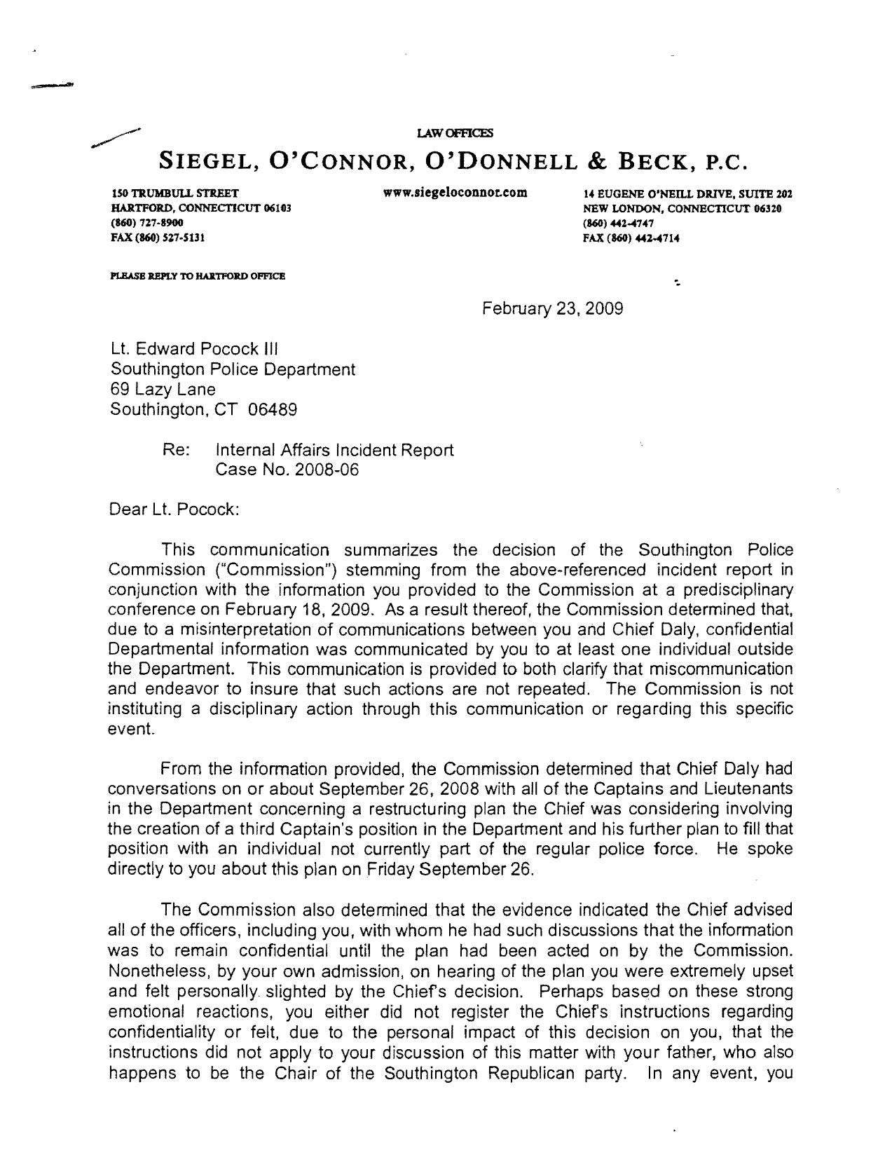 Siegel, O'Connor, O'Donnell & Beck, PC Hartford, CT Office