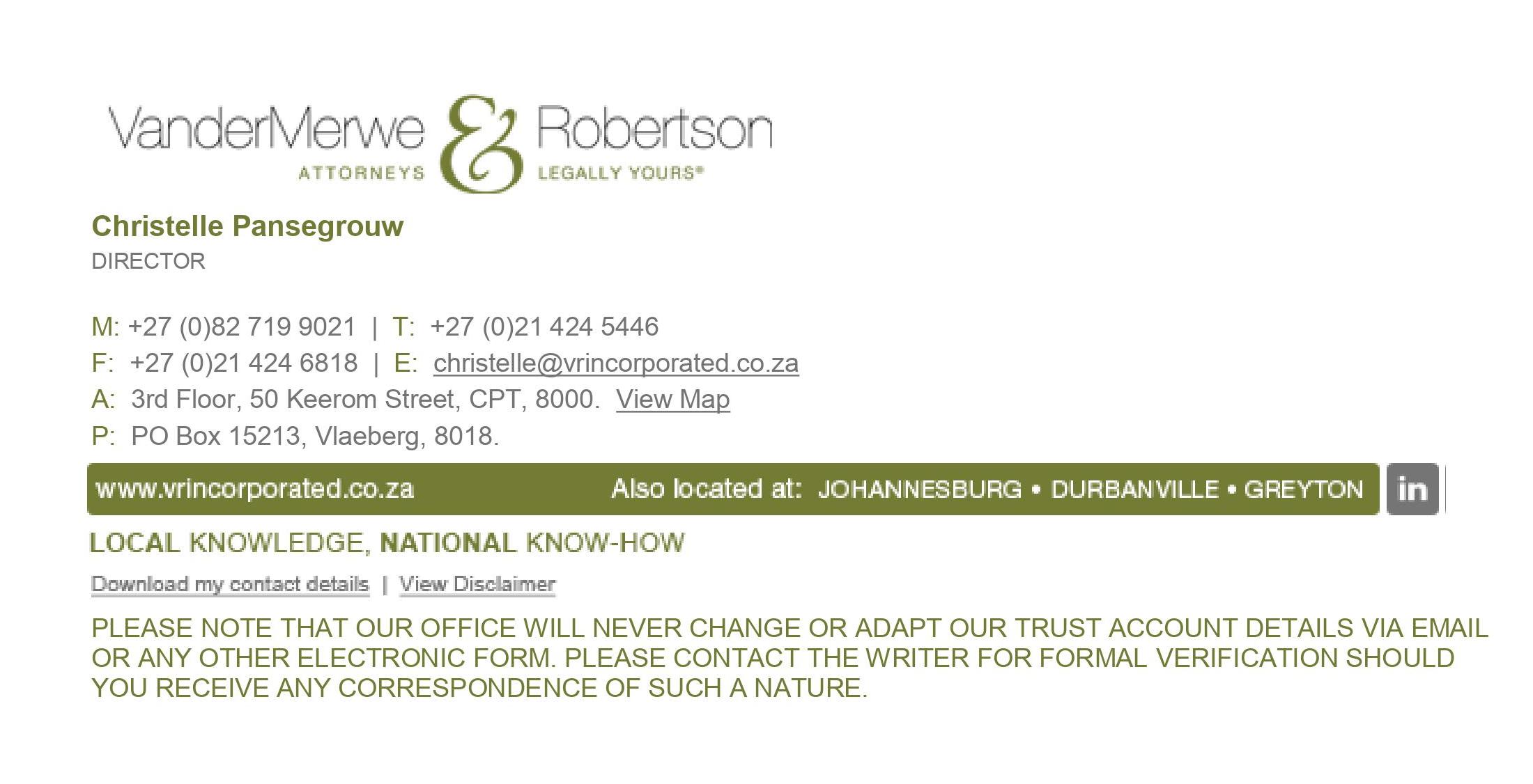 Van Der Merwe Attorneys Johannesburg, South Africa Office