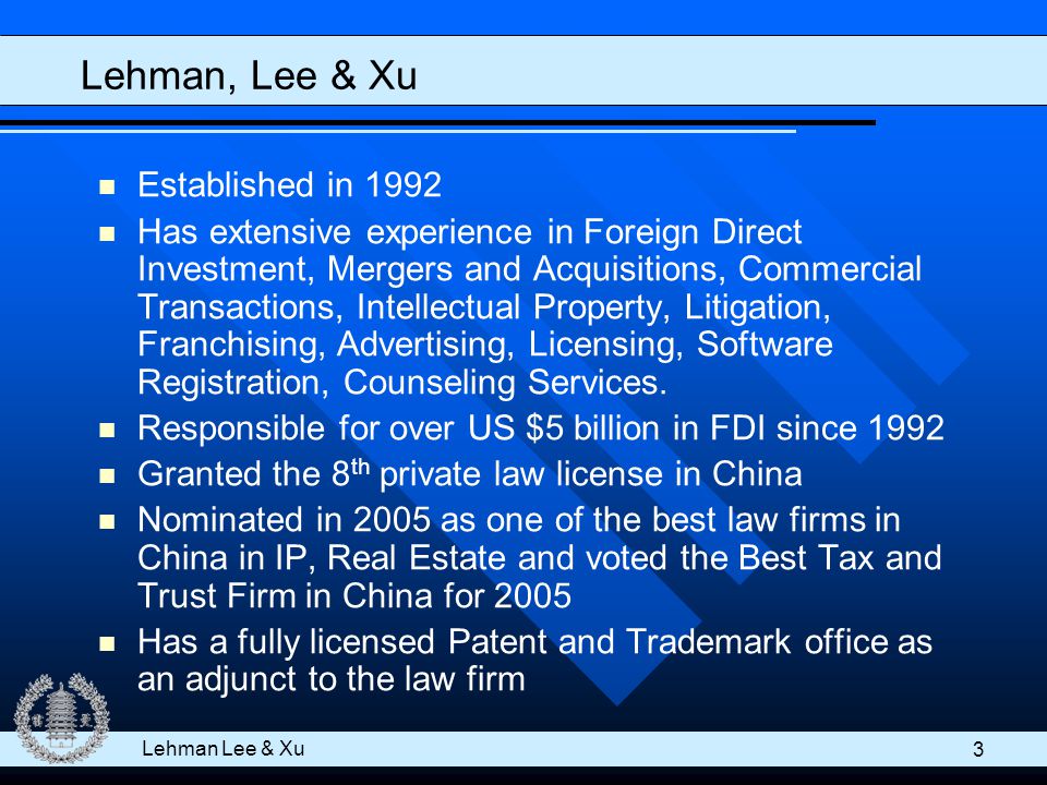 Lehman, Lee & Xu Beijing, China Office