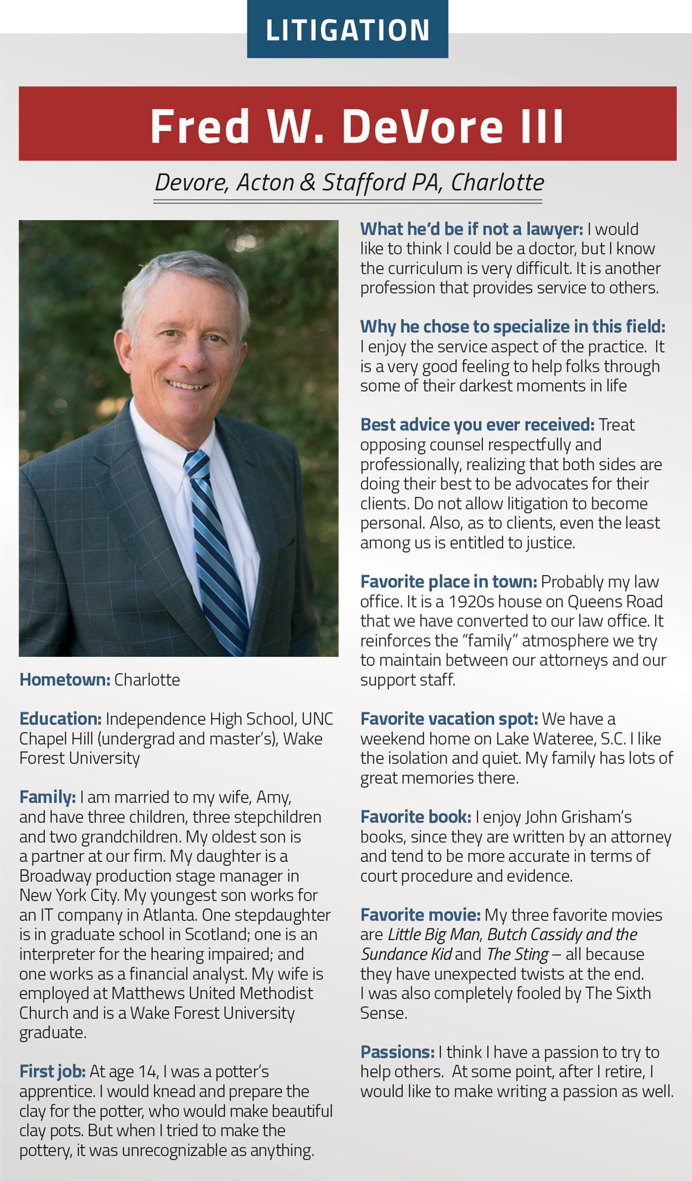 De Vore, Acton & Stafford, P.A Charlotte, NC Office