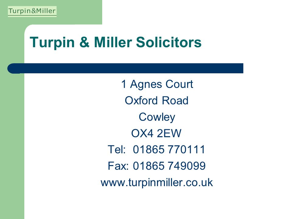 Turpin & Miller Solicitors Oxford, United Kingdom Office