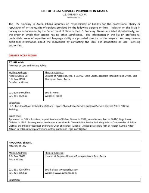 Awoonor Law Consultancy Accra, Ghana Office