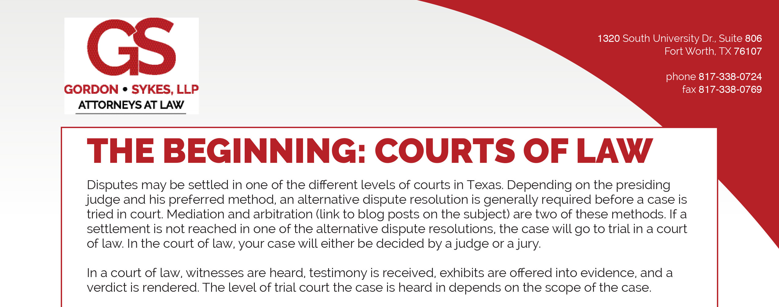 Gordon Sykes, LLP Attorneys at Law Fort Worth, TX Office