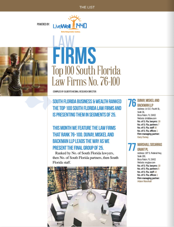 Dunay, Miskel, and Backman, LLP Boca Raton, FL Office