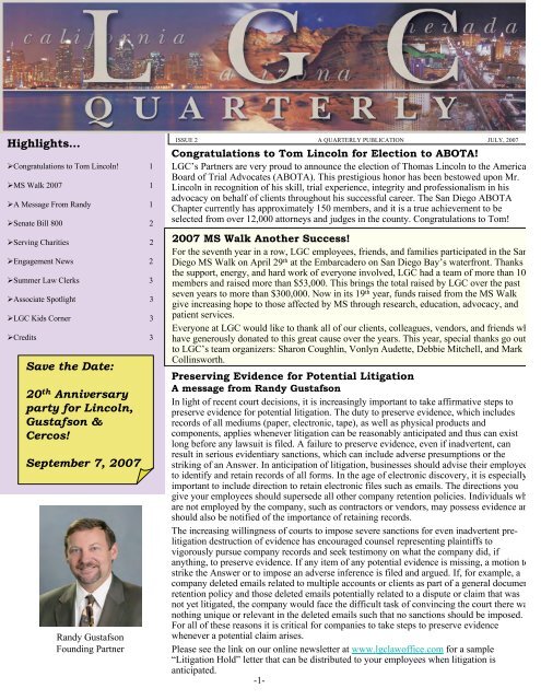 The Law Offices of Lincoln, Gustafson & Cercos, LLP San Diego, CA Office