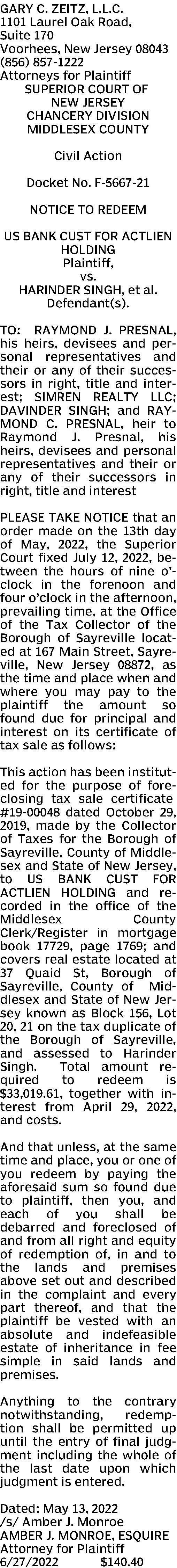 The Law Offices of Gary C. Zeitz, LLC Voorhees,  Office