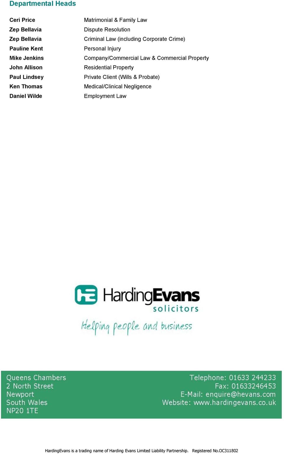 Harding Evans Solicitors Newport, United Kingdom Office