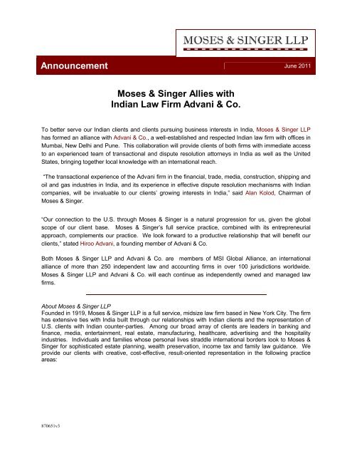 Moses & Singer LLP Fort Lee, NJ Office