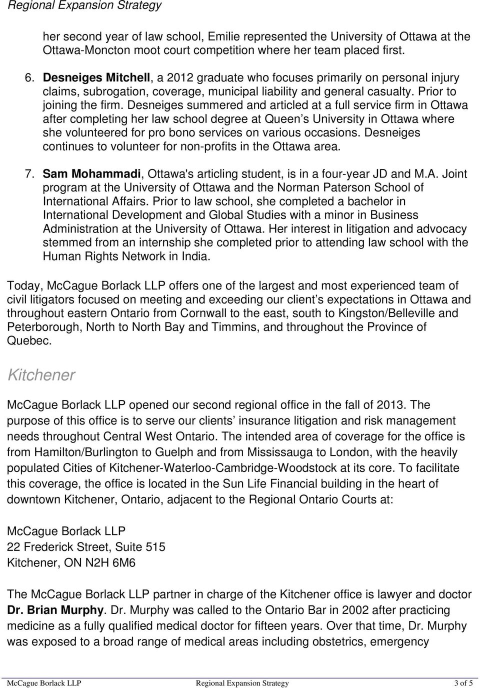 McCague Borlack LLP Kitchener, Canada Office