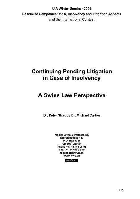 Walder Wyss Ltd Zurich, Switzerland Office