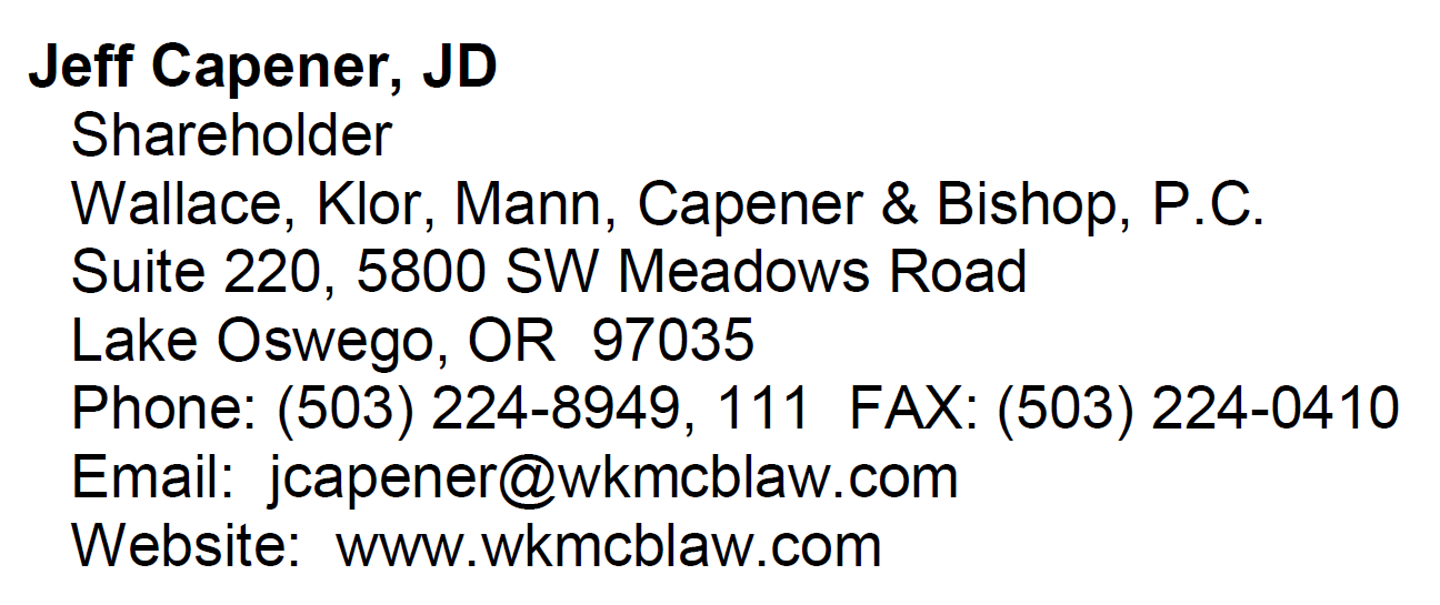 Wallace, Klor, Mann, Capener & Bishop, P.C Lake Oswego, OR Office