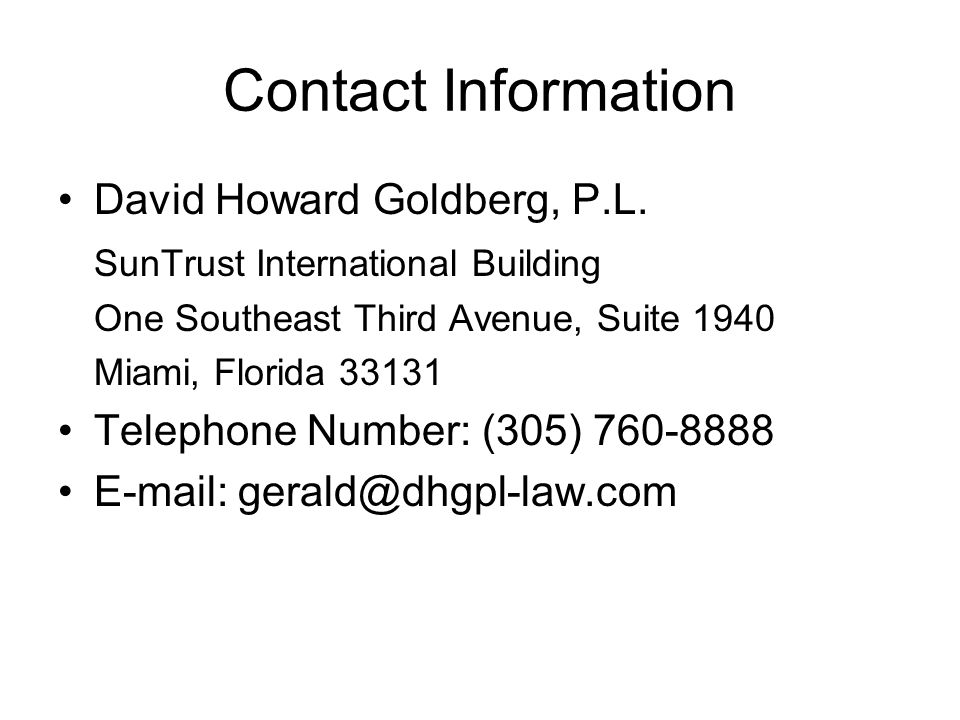 David Howard Goldberg, PL Miami,  Office