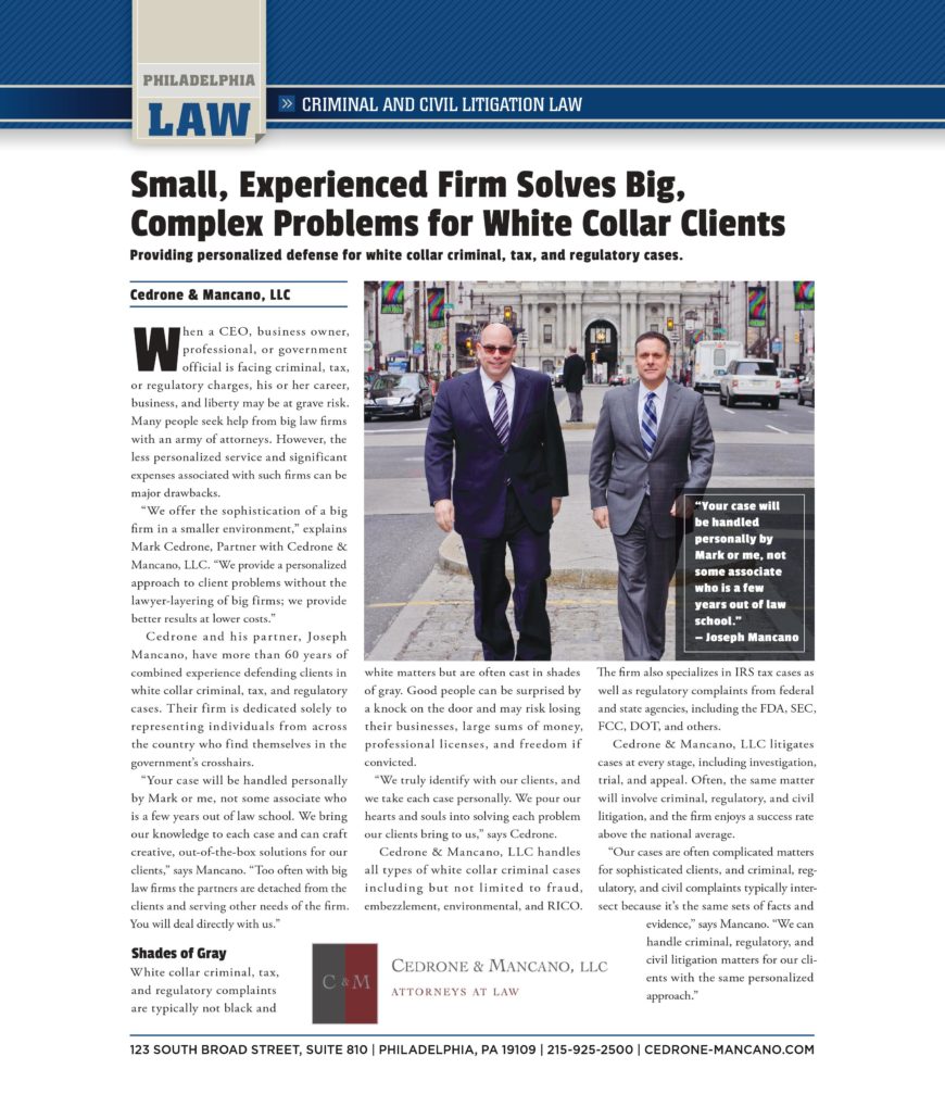 Cedrone & Mancano, LLC Philadelphia,  Office